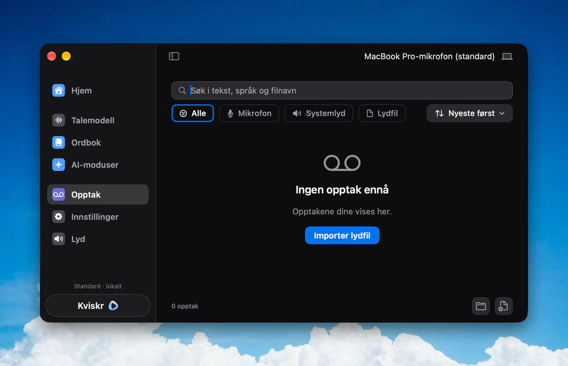 Import av lydfiler i Kviskr